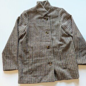 Old Navy Soft-Brushed Houndstooth Plaid Wool Blend Button Front Coat Medium
